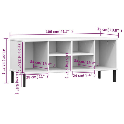 Schuhregal OSLO mit Metallbeinen Weiß 106x35x45 cm Massivholz