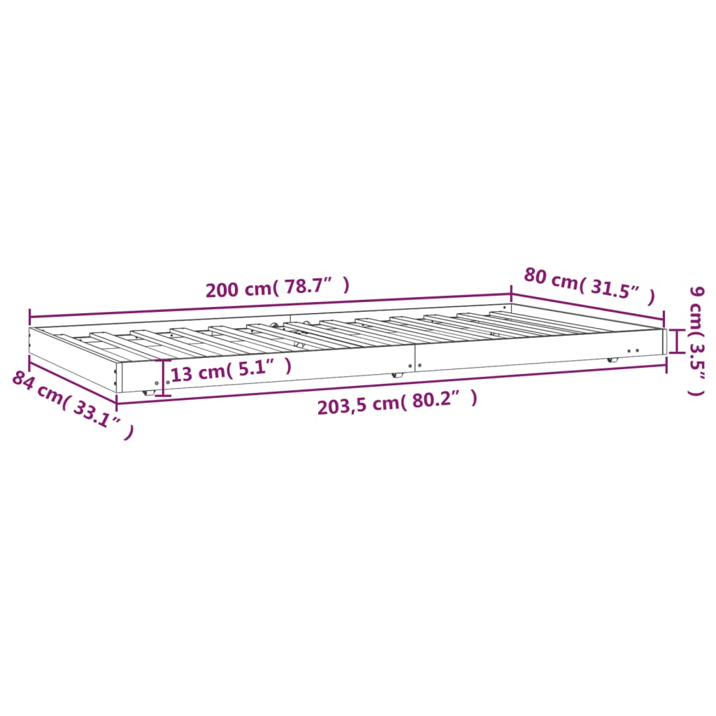 Massivholzbett ohne Matratze Weiß 80x200 cm Kiefernholz