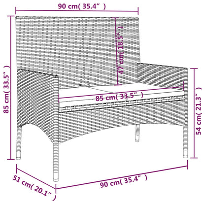 Gartenbank 2-Sitzer mit Kissen Braun Poly Rattan