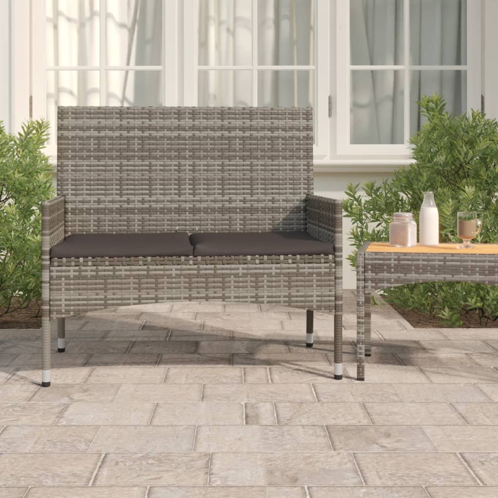 Gartenbank 2-Sitzer mit Kissen Grau Poly Rattan