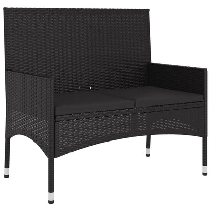 Gartenbank 2-Sitzer mit Kissen Schwarz Poly Rattan