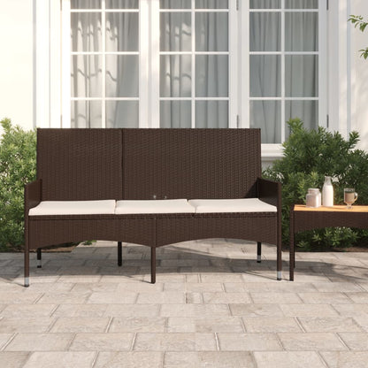 Gartenbank 3-Sitzer mit Kissen Braun Poly Rattan