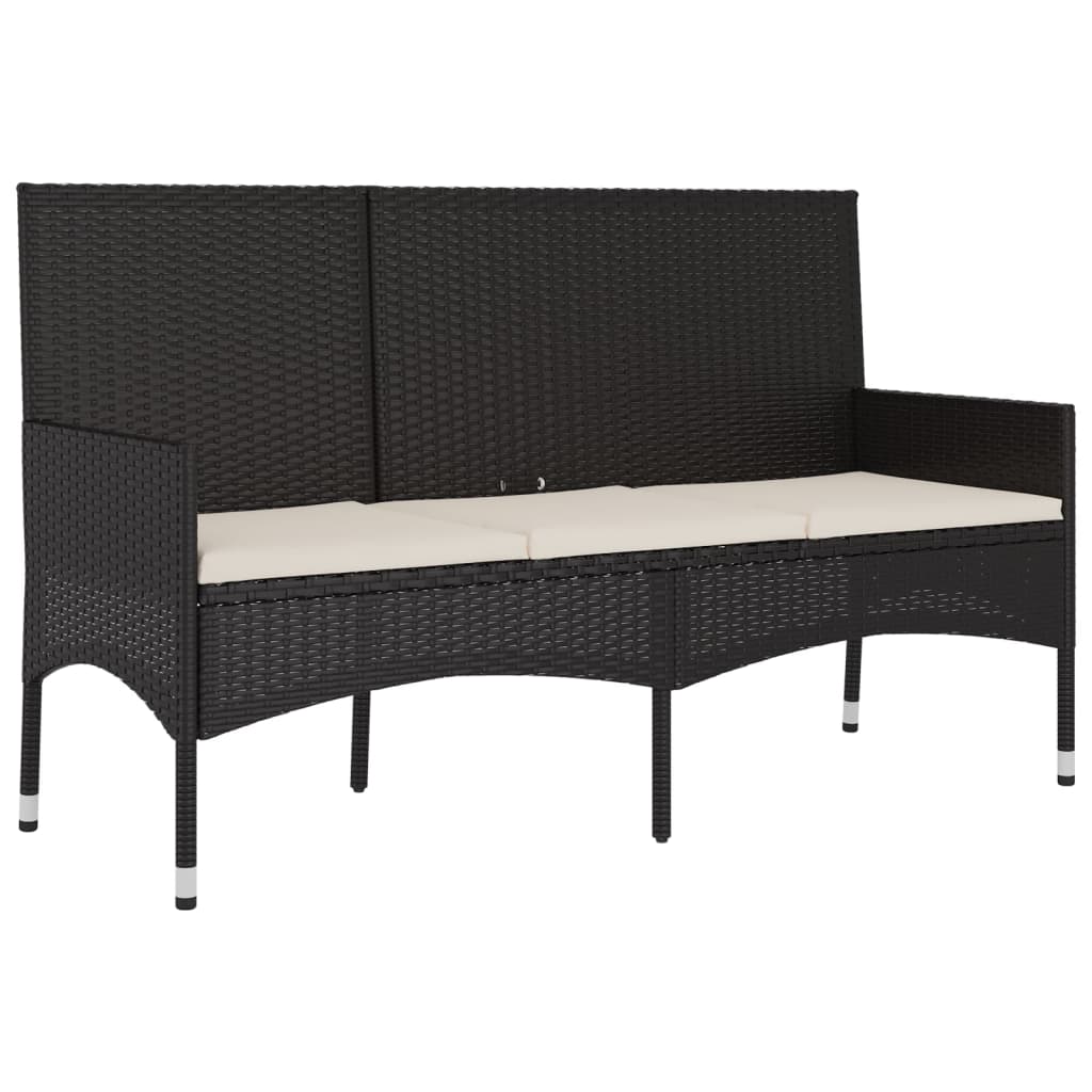 Gartenbank 3-Sitzer mit Kissen Schwarz Poly Rattan