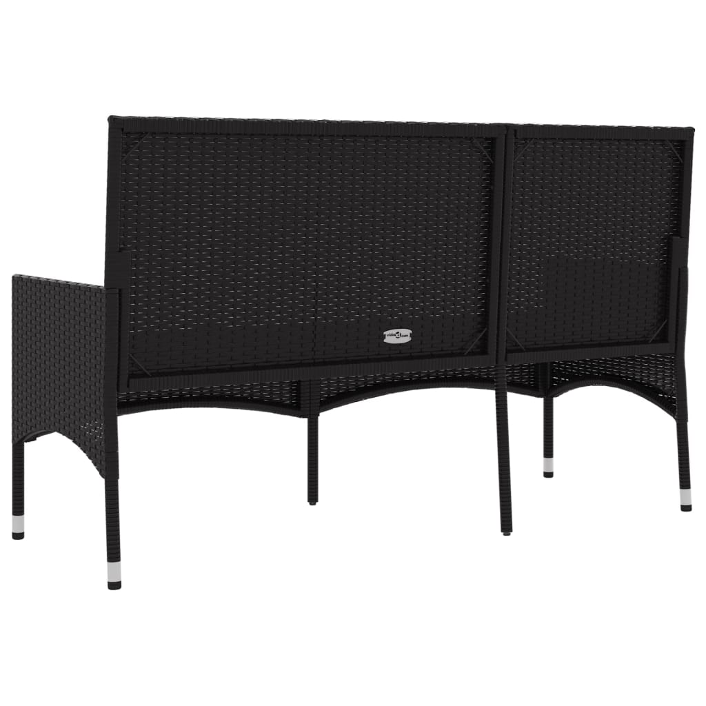 Gartenbank 3-Sitzer mit Kissen Schwarz Poly Rattan