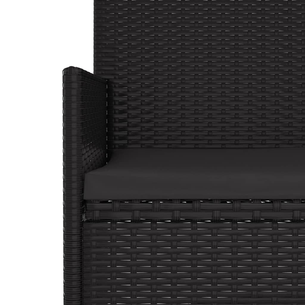 Gartenbank 3-Sitzer mit Kissen Schwarz Poly Rattan