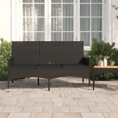 Gartenbank 3-Sitzer mit Kissen Schwarz Poly Rattan