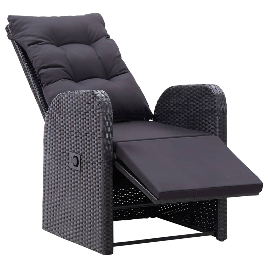 Gartensessel mit Kissen 2 Stk. Verstellbar Schwarz Poly Rattan