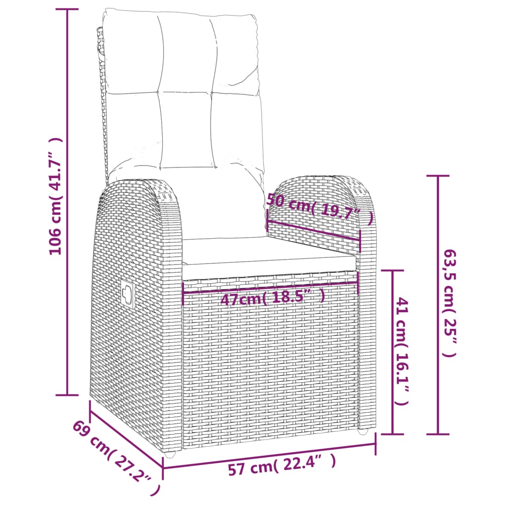 Gartensessel mit Kissen 2 Stk. Verstellbar Schwarz Poly Rattan