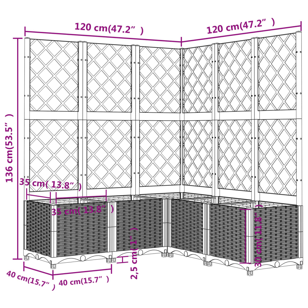 Pflanzkübel mit Rankgitter Weiß 120x120x136 cm PP