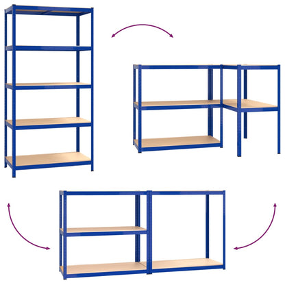 Regale mit 5 Böden 5 Stk. Blau Stahl & Holzwerkstoff