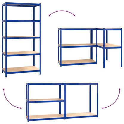 Regale mit 5 Böden 3 Stk. Blau Stahl & Holzwerkstoff