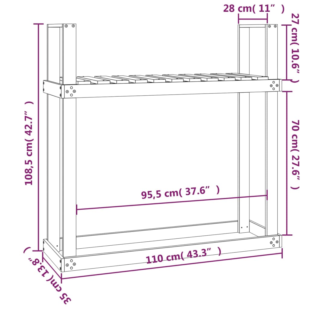 Kaminholzregal Weiß 110x35x108,5 cm Massivholz Kiefer