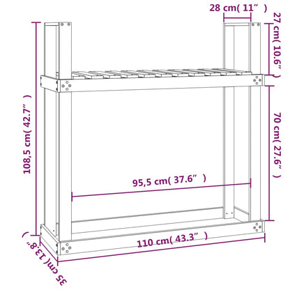 Kaminholzregal Grau 110x35x108,5 cm Massivholz Kiefer