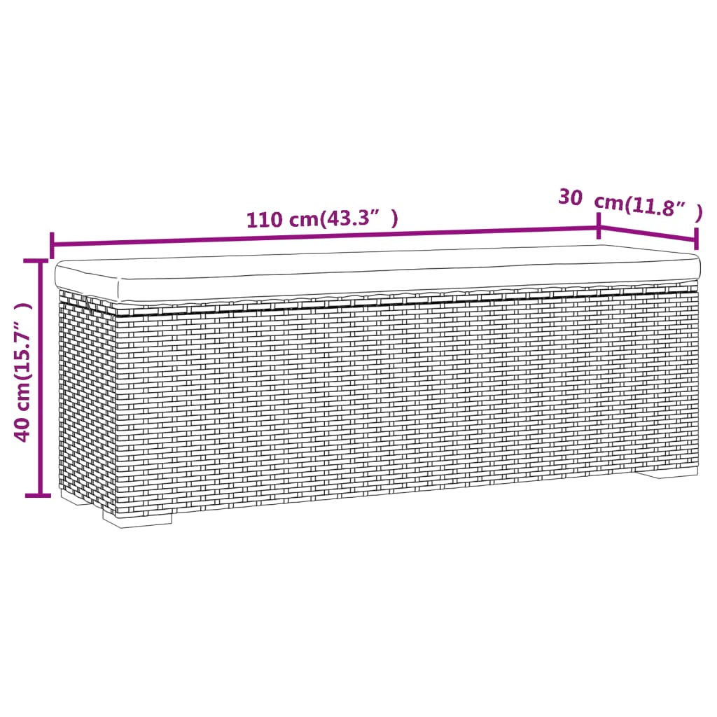 Hockerbank mit Sitzkissen Braun 110x30x40 cm Poly Rattan