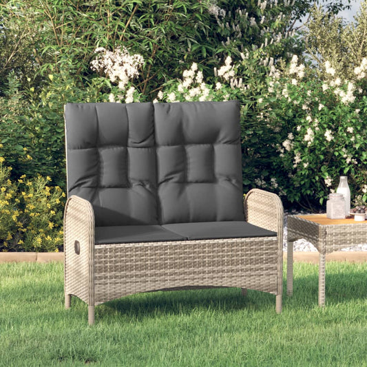 Gartenbank mit Liegefunktion und Kissen 107 cm Poly Rattan Grau