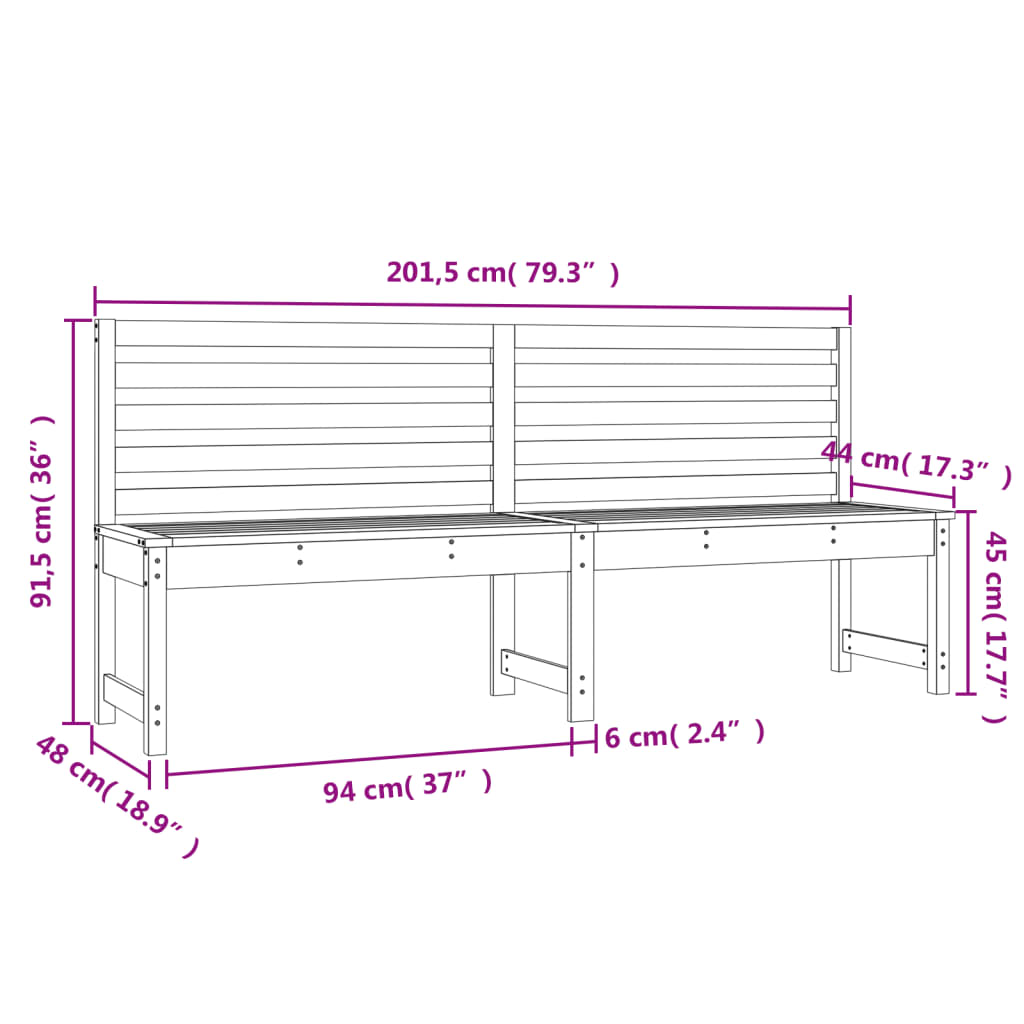 Gartenbank Schwarz 201,5 cm Massivholz Kiefer