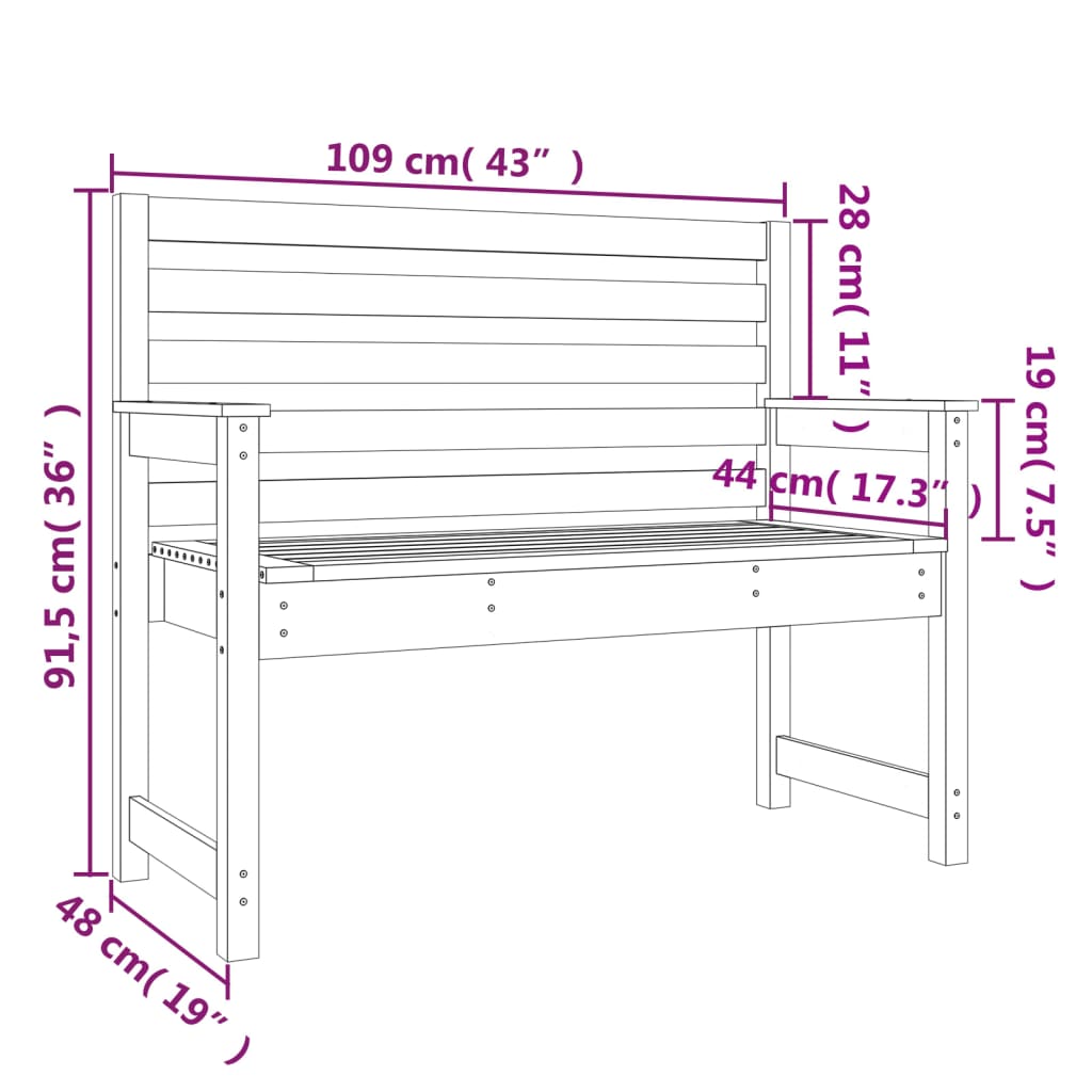 Gartenbank Grau 109x48x91,5 cm Massivholz Kiefer