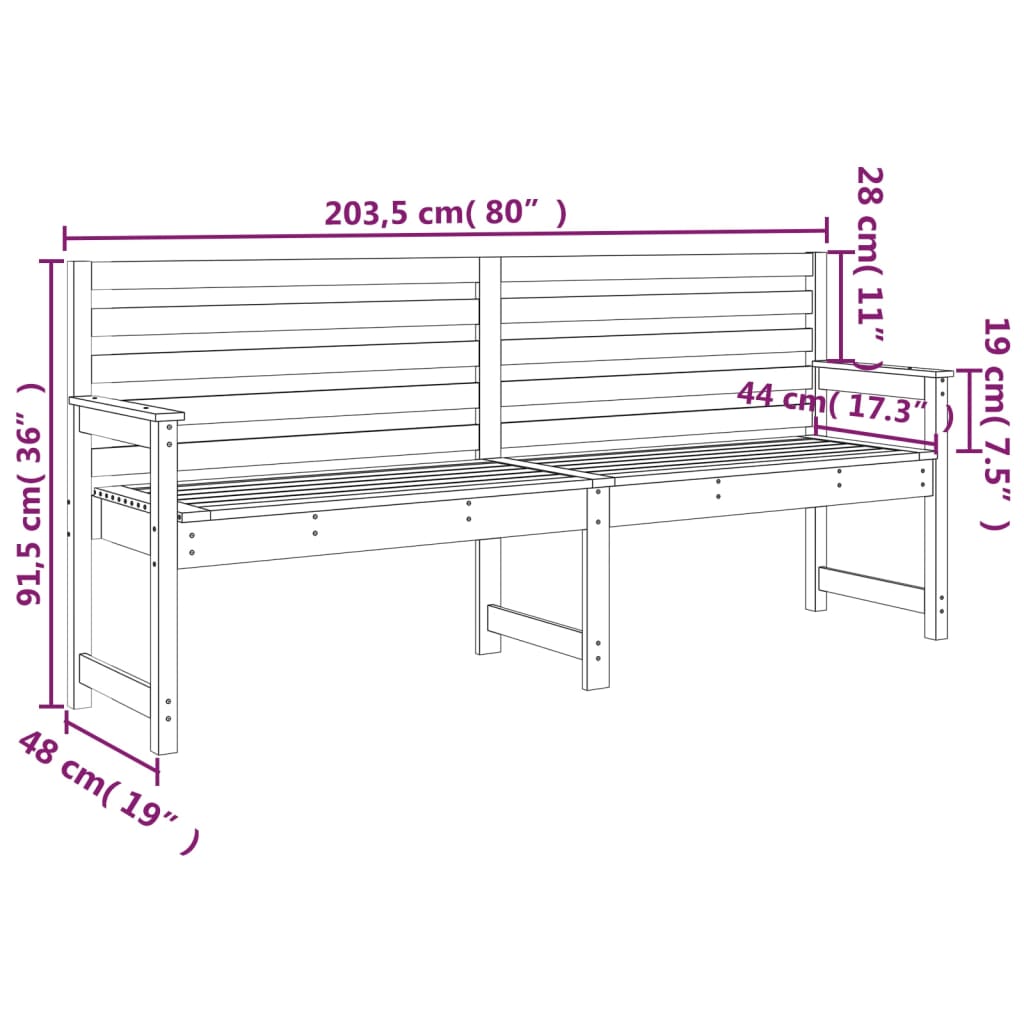 Gartenbank Grau 203,5x48x91,5 cm Massivholz Kiefer