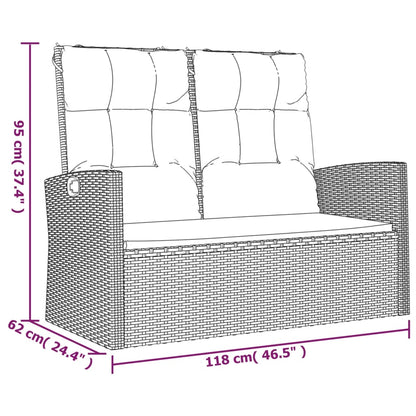 Gartenbank mit Liegefunktion & Kissen Grau 118 cm Poly Rattan