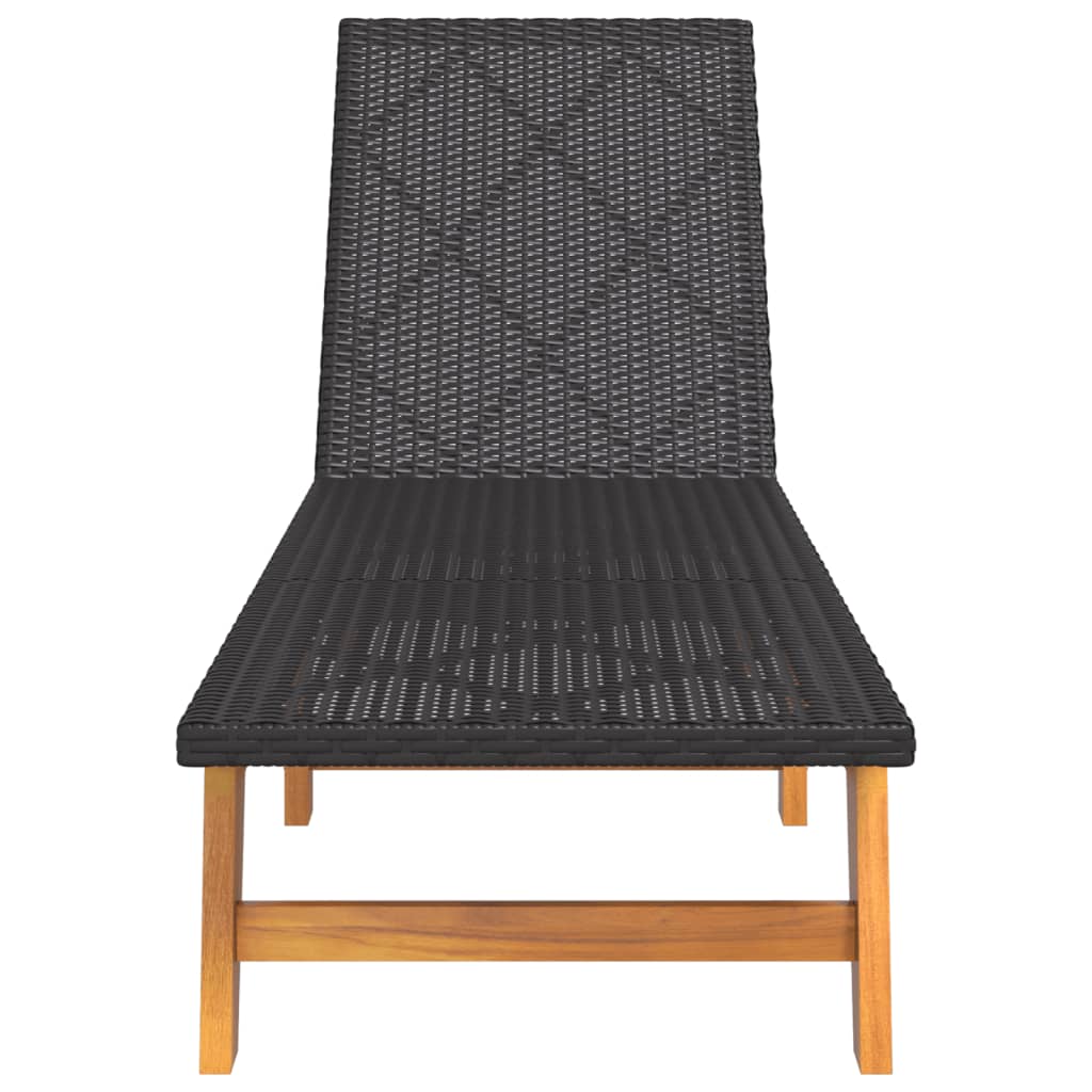 Sonnenliegen 2 Stk. Schwarz Braun Poly Rattan Massivholz Akazie