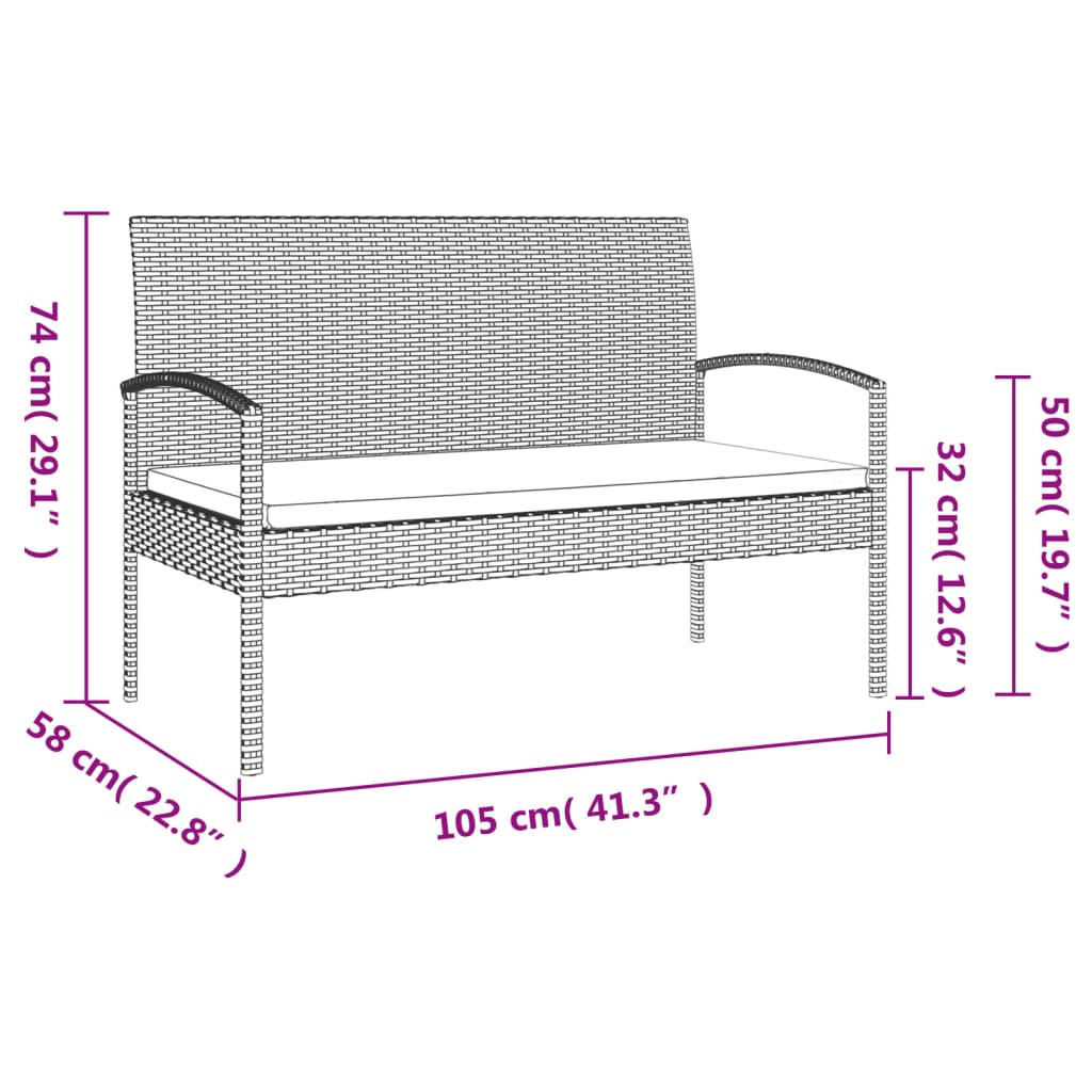 Gartenbank mit Kissen Braun 105 cm Poly Rattan