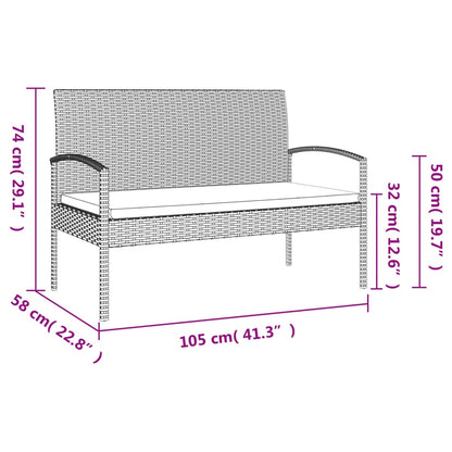 Gartenbank mit Kissen Grau 105 cm Poly Rattan