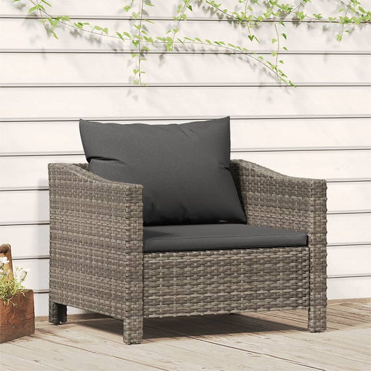 Gartensessel mit Kissen Grau Poly Rattan