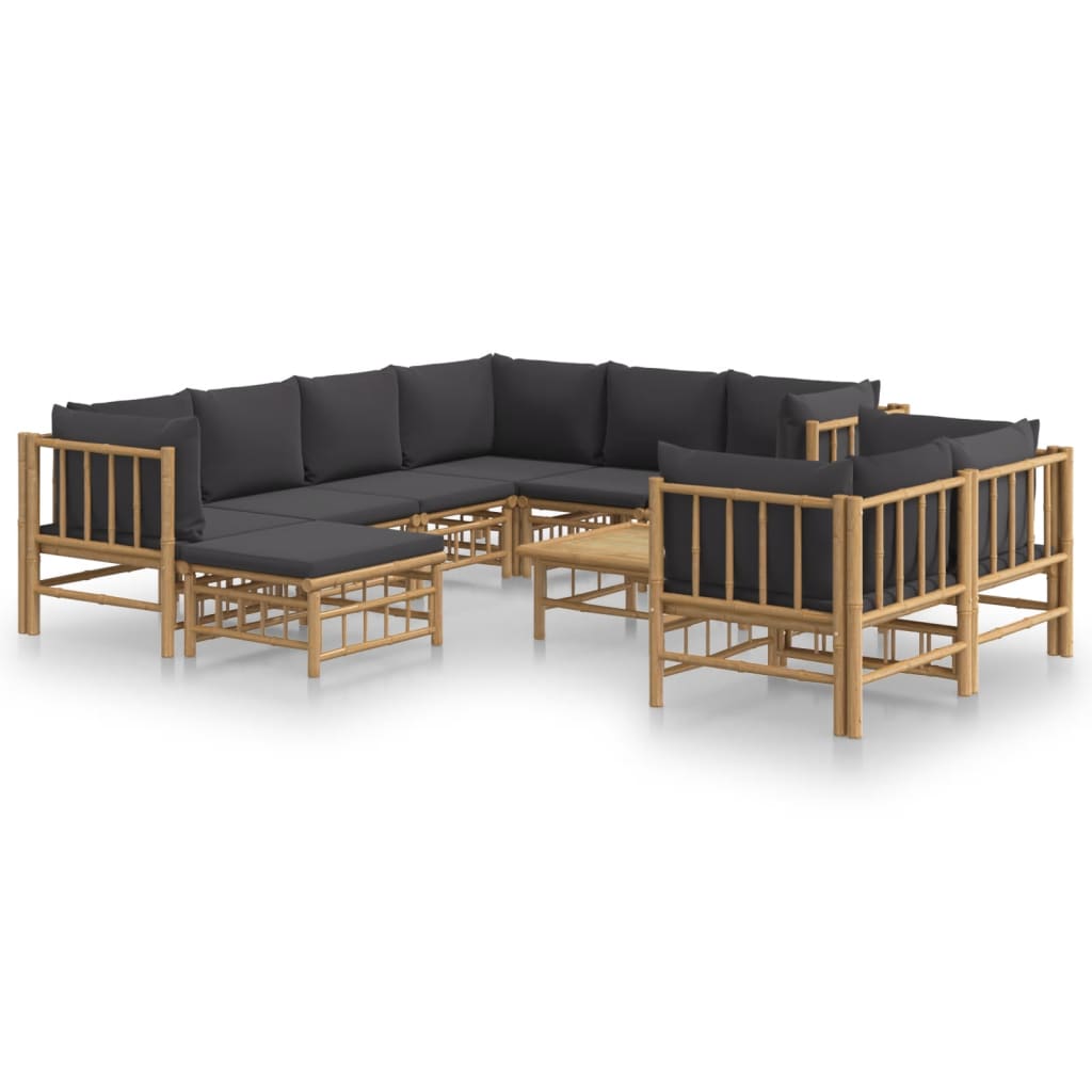 10-tlg. Garten-Lounge-Set mit Dunkelgrauen Kissen Bambus