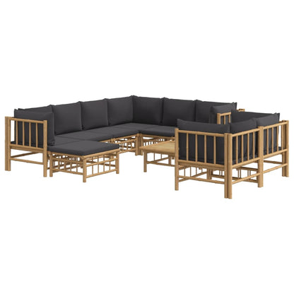 10-tlg. Garten-Lounge-Set mit Dunkelgrauen Kissen Bambus