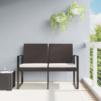 Gartenbank 2-Sitzer mit Kissen Braun PP-Rattan