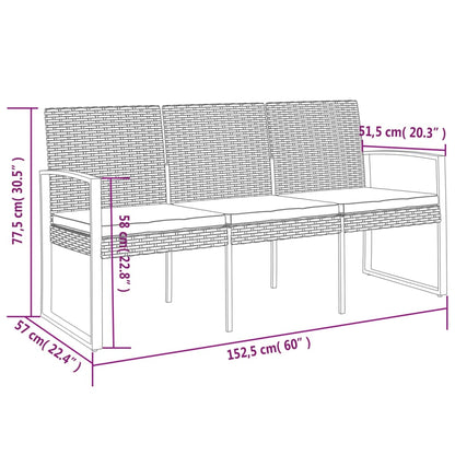 Gartenbank 3-Sitzer mit Kissen Braun PP-Rattan