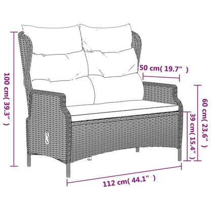 Gartenbank 2-Sitzer mit Kissen Braun Poly Rattan