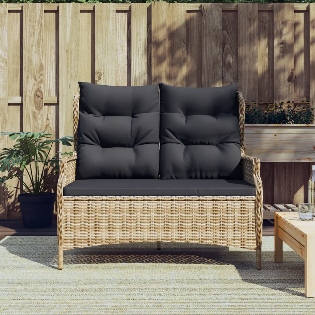 Gartenbank 2-Sitzer mit Kissen Braun Poly Rattan