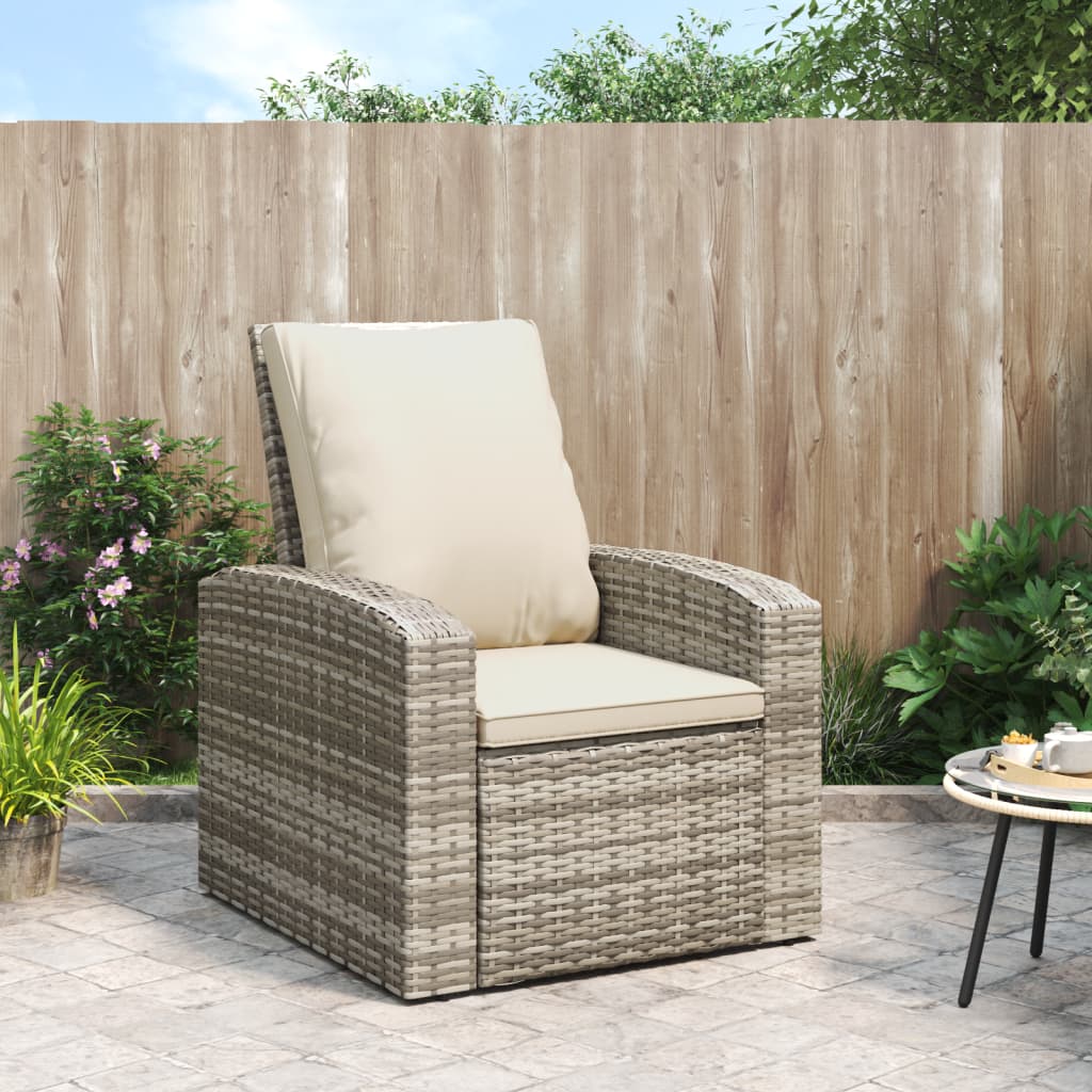 Gartensessel Verstellbar mit Kissen Hellbraun Poly Rattan