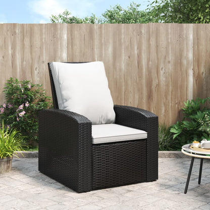 Gartensessel Verstellbar mit Kissen Schwarz Poly Rattan