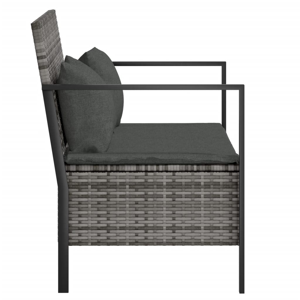 Gartenbank 2-Sitzer mit Kissen Grau Poly Rattan