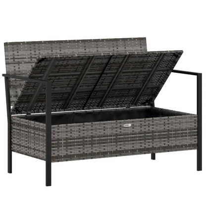 Gartenbank 2-Sitzer mit Kissen Grau Poly Rattan