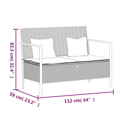 Gartenbank 2-Sitzer mit Kissen Schwarz Poly Rattan