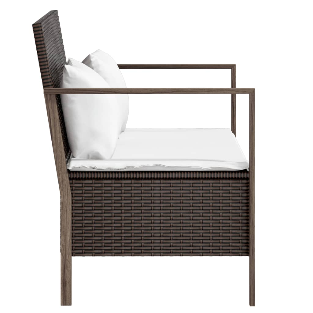 Gartenbank 2-Sitzer mit Kissen Braun Poly Rattan