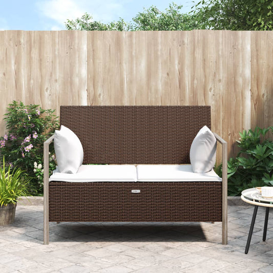 Gartenbank 2-Sitzer mit Kissen Braun Poly Rattan