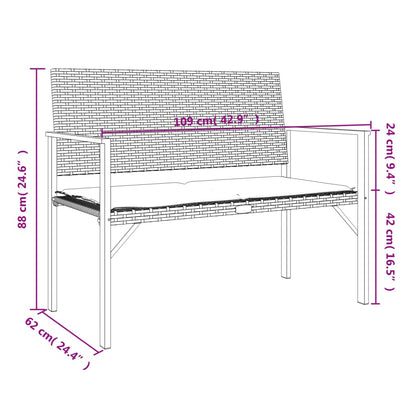 Gartenbank 2-Sitzer mit Kissen Grau Poly Rattan