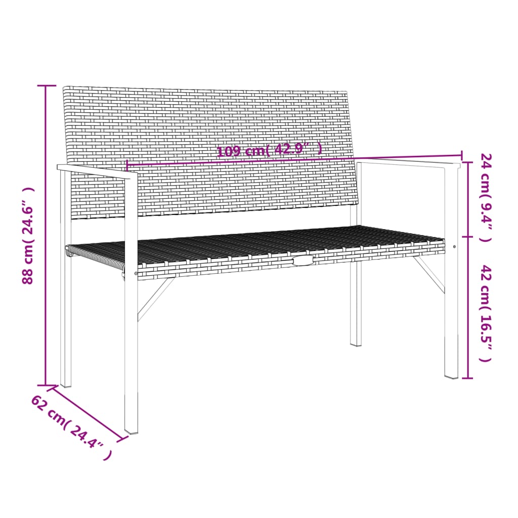 Gartenbank 2-Sitzer Grau Poly Rattan