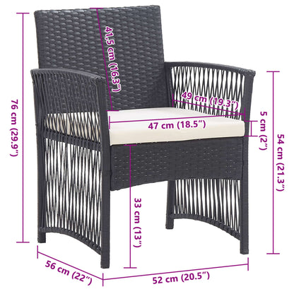 Gartensessel mit Sitzkissen 2 Stk. Schwarz Poly Rattan