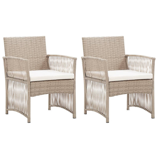 Gartensessel mit Sitzkissen 2 Stk. Beige Poly Rattan