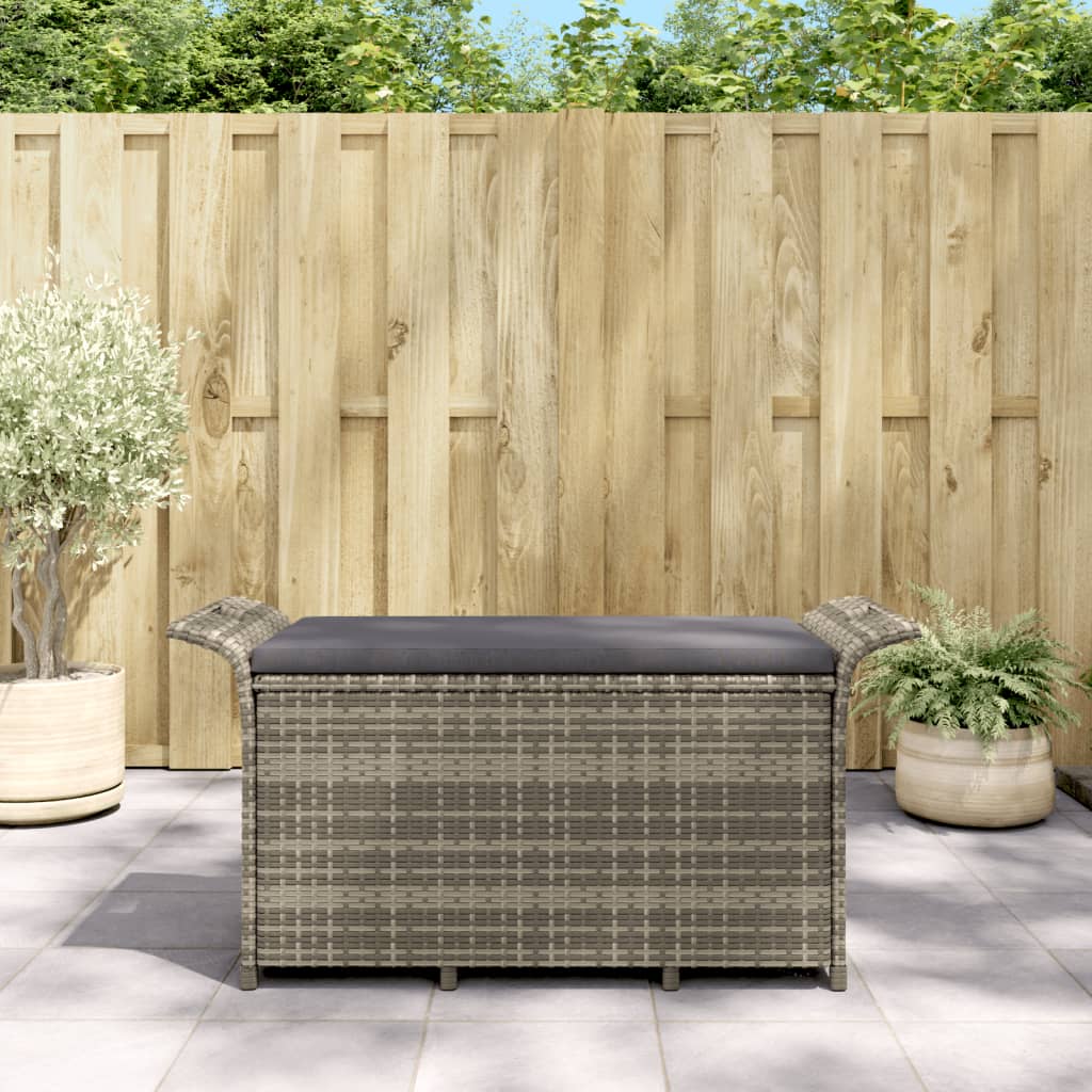 Gartenbank mit Kissen Grau 116x46x57 cm Poly Rattan