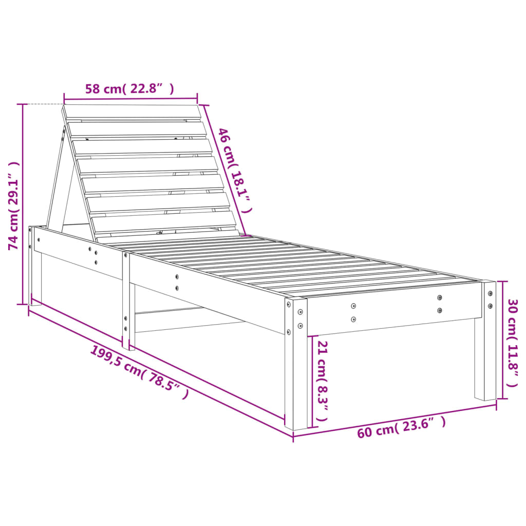 Sonnenliegen 2 Stk. mit Tisch Massivholz Kiefer