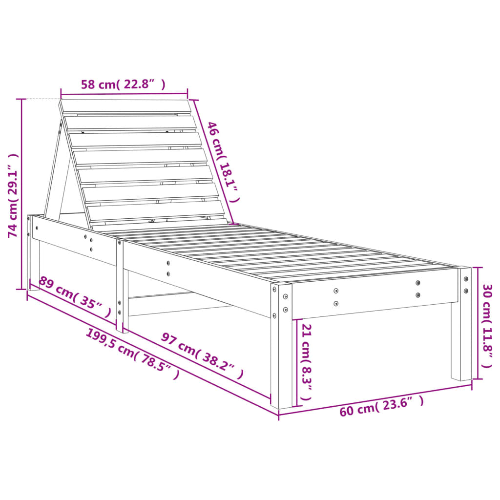 Sonnenliegen 2 Stk. mit Tisch Weiß Massivholz Kiefer