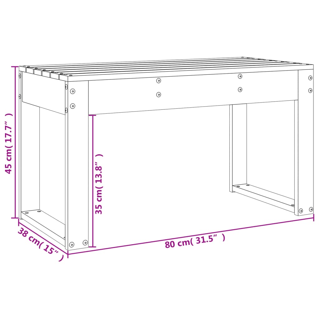 Gartenbank Weiß 80x38x45 cm Massivholz Kiefer