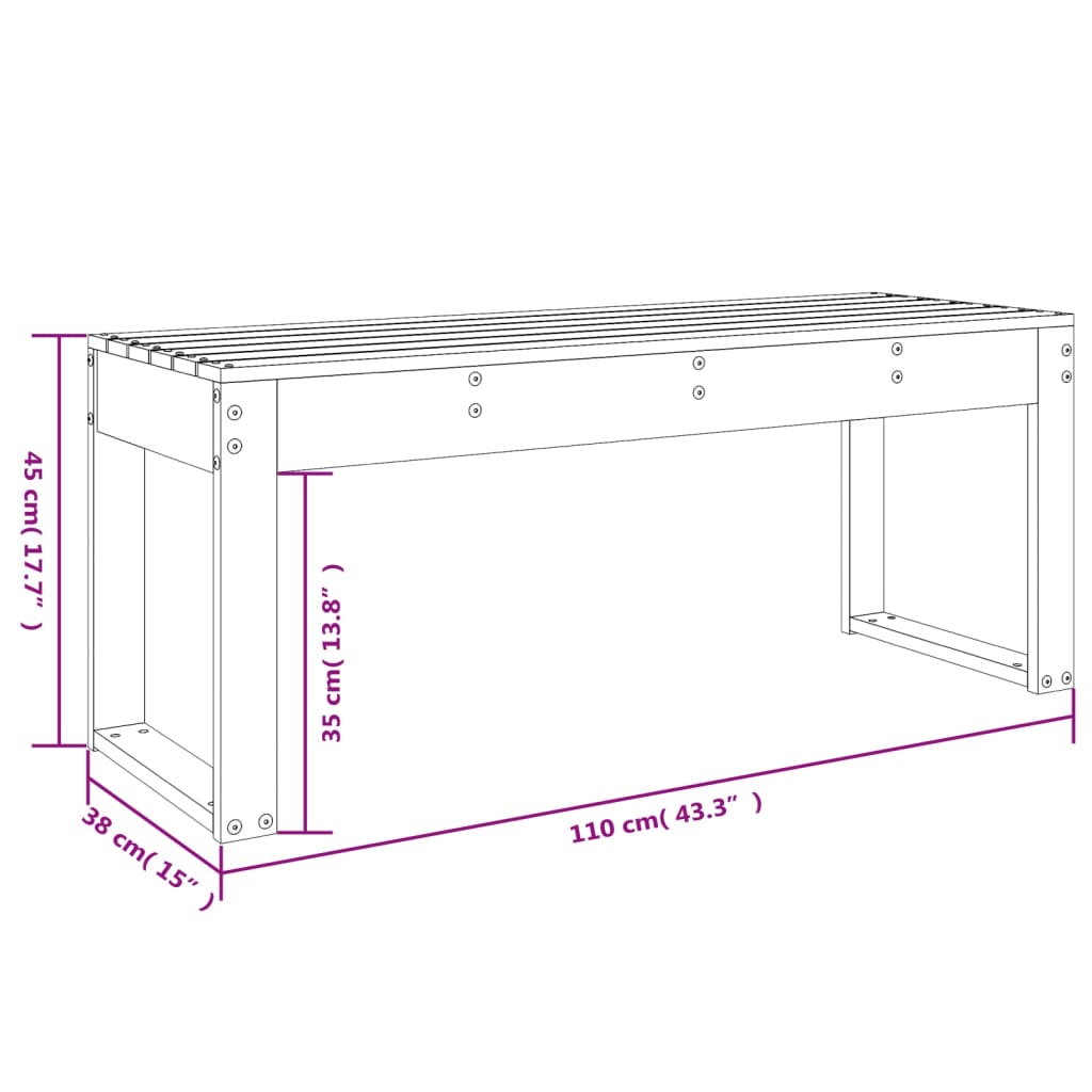 Gartenbank Grau 110x38x45 cm Massivholz Kiefer