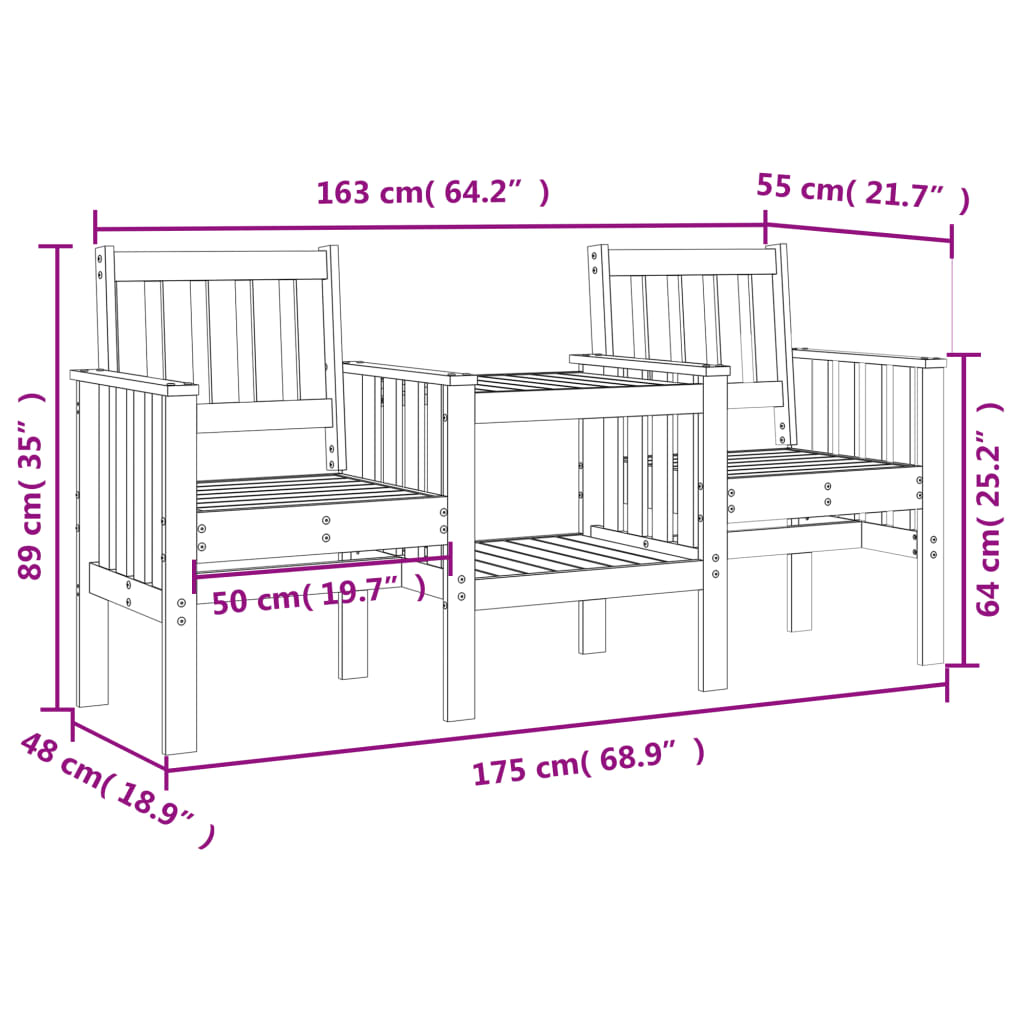 Gartenbank mit Tisch 2-Sitzer Massivholz Kiefer